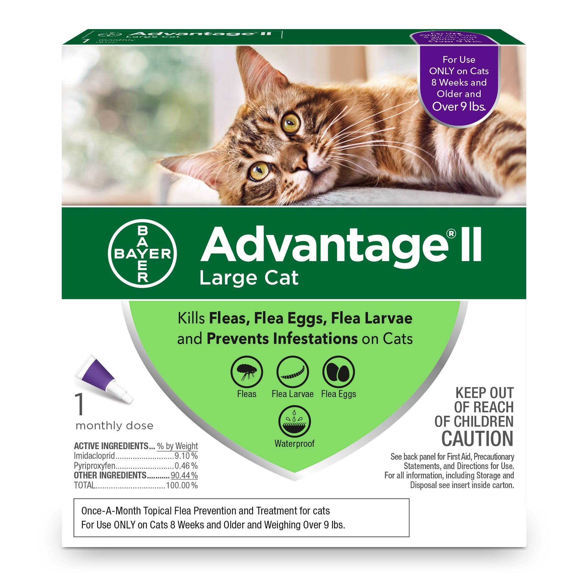 Elanco Advantage II Large Cat 1-Month Dose Spot-on Flea and Tick Treatment - 9+ Lbs - Purple 