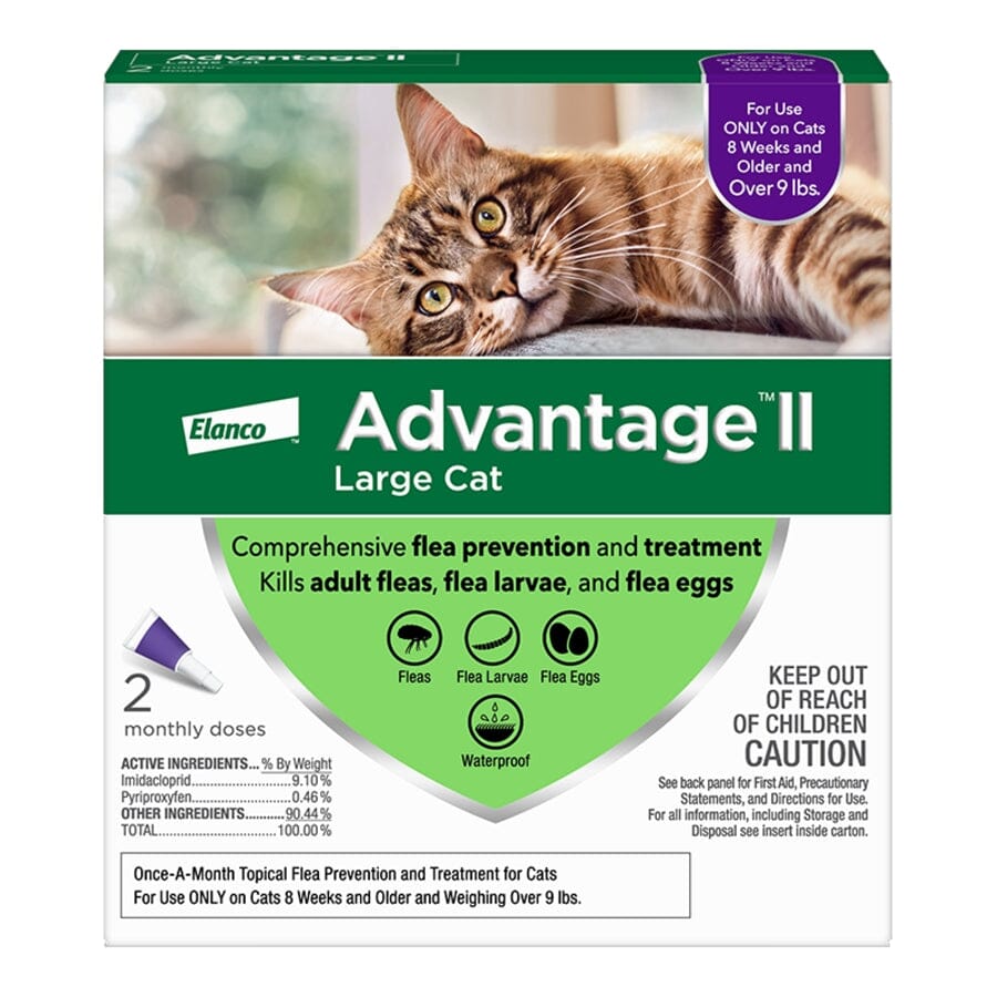 Elanco Advantage II Large Cat 2-Month Dose Flea and Tick Spot-on Treatment - 9+ Lbs - Purple - 2 Pack