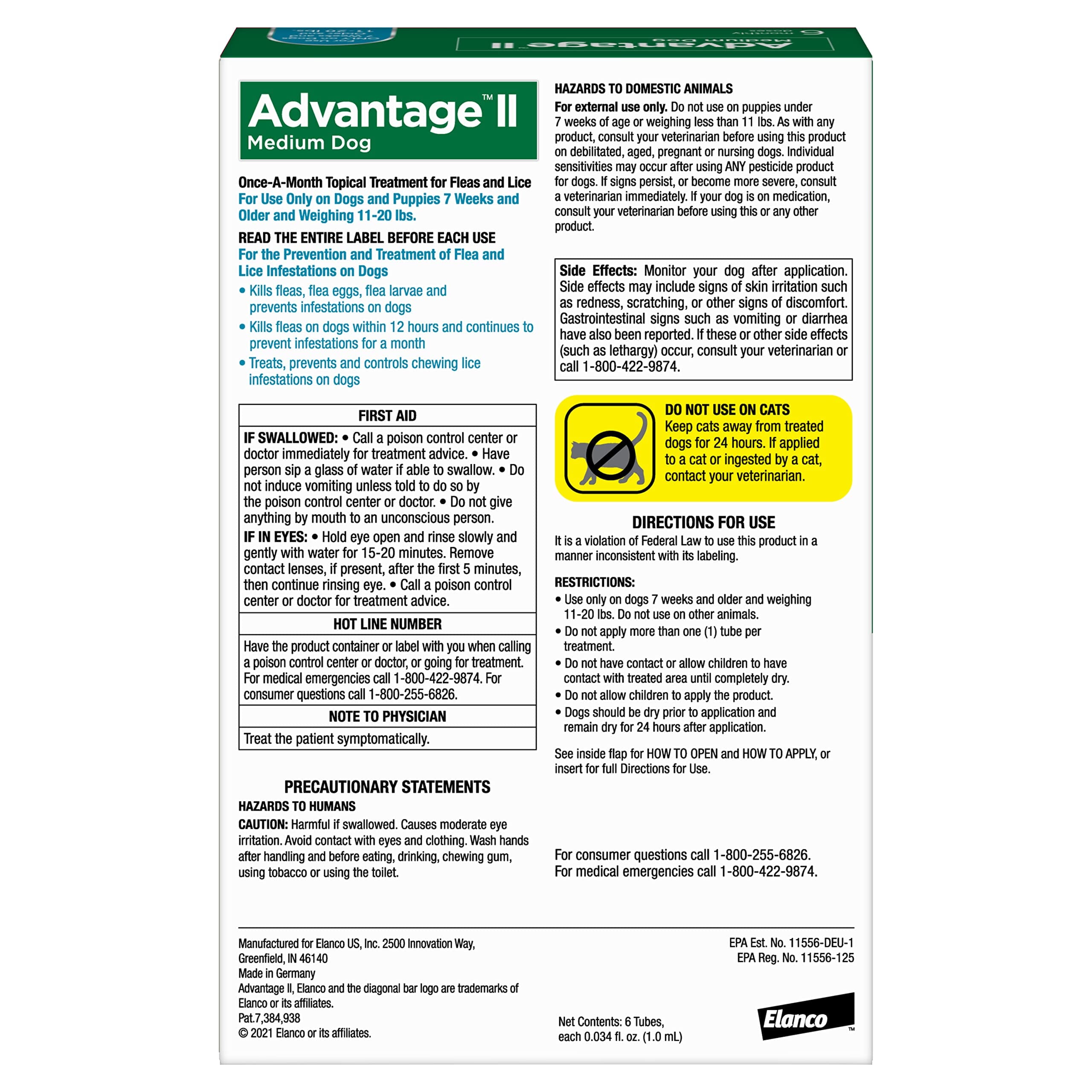 Elanco Advantage II Medium Dog 6-Month Dose Flea and Tick Spot-on Treatment - 11-20 Lbs - Teal -  6 Pack