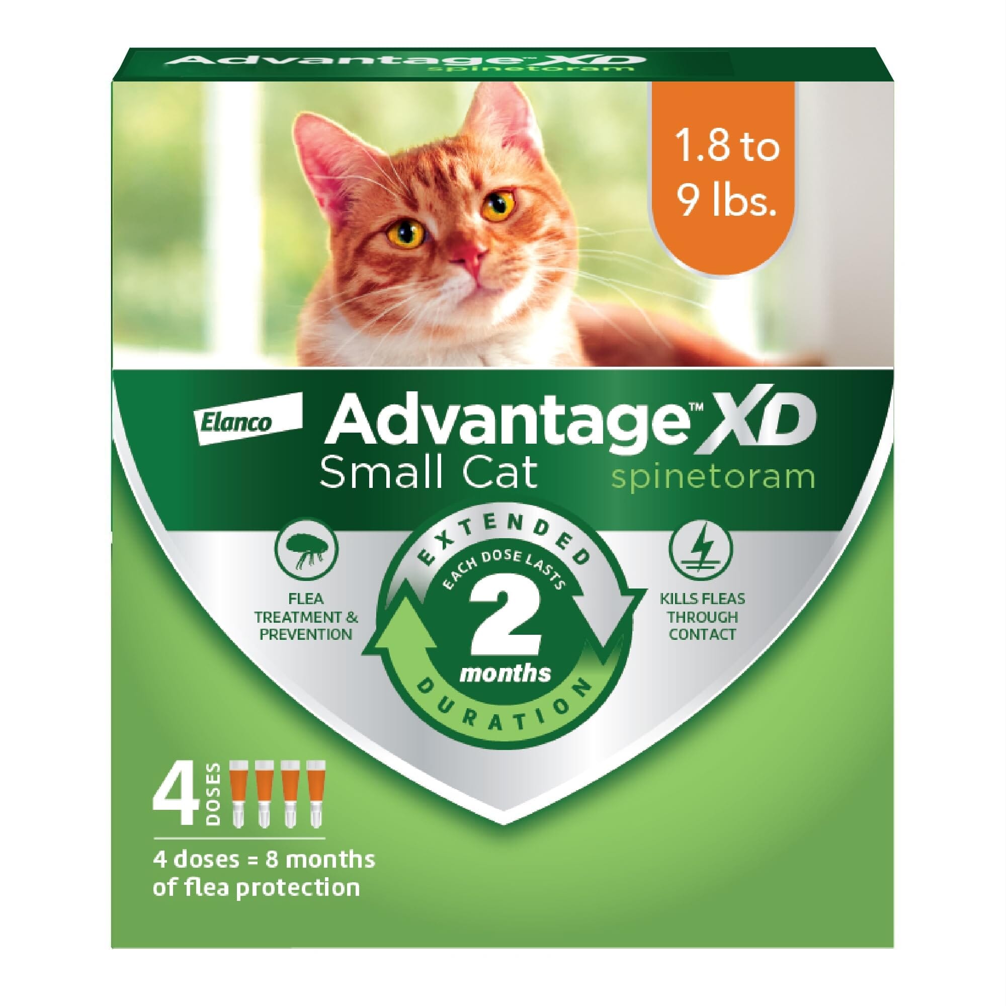 Elanco Advantage XD Extended Small Cat 8-Month 4-Dose Flea and Tick Spot-on Treatment - 1.8-9Lbs - 4 Pack