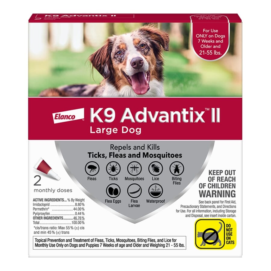 Elanco K9 Advantix II Large Dog 2-Month Dose Flea and Tick Spot-on Treatment - 21-55 Lbs - Red - 2 Pack