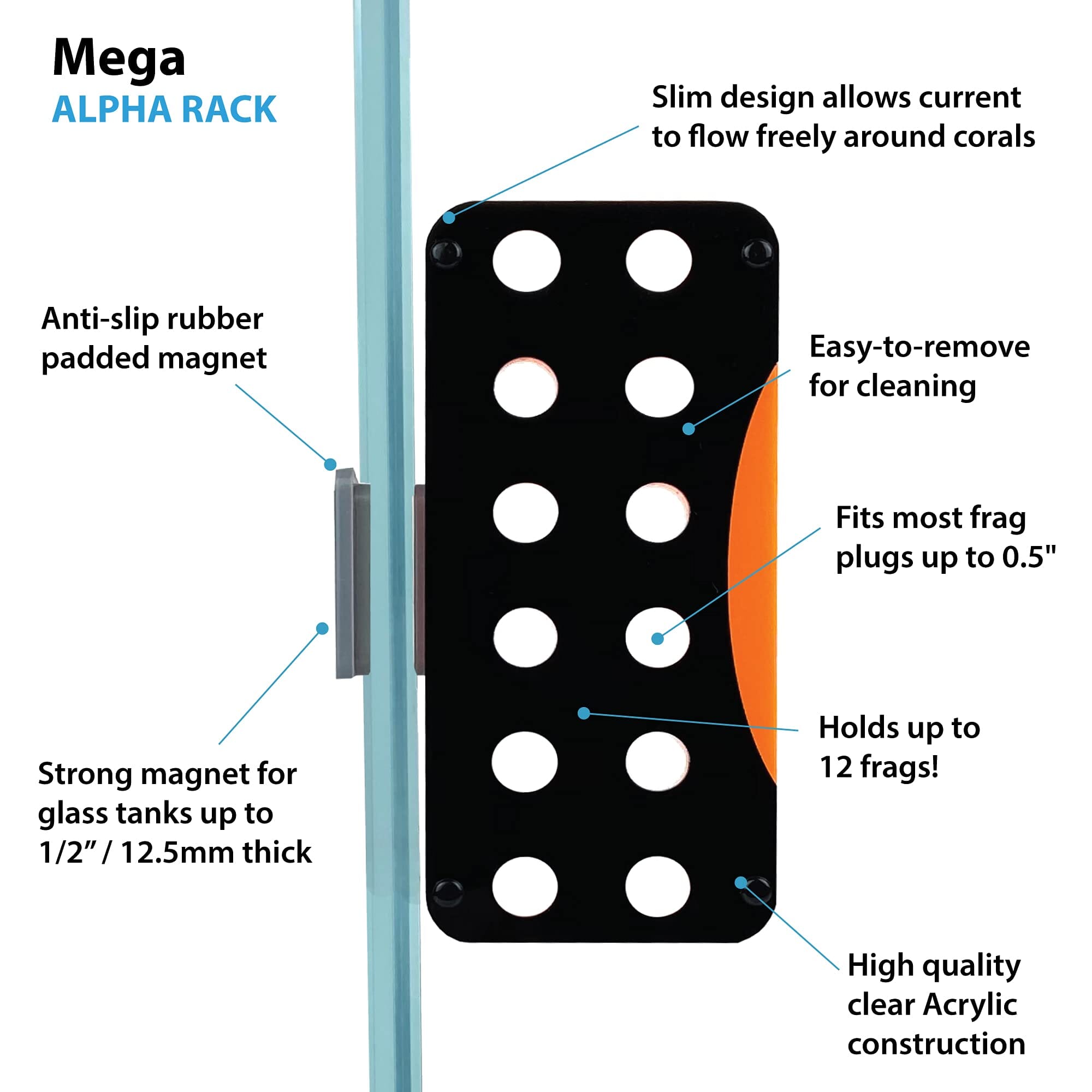 Snap Alpha Rack EShopps Magnetized Alpha Rack Nano for 6-Plug Spaces of Coral Fragment ...