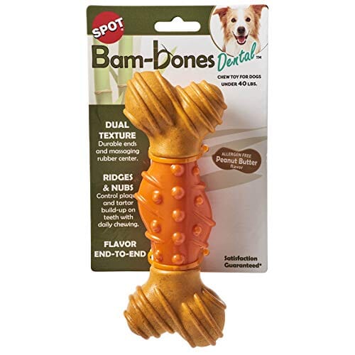 Ethical SPOT Bam-Bones Peanut Butter Flavor Natural Bamboo and Rubber Dental Dog Toy Large - 7 Inch