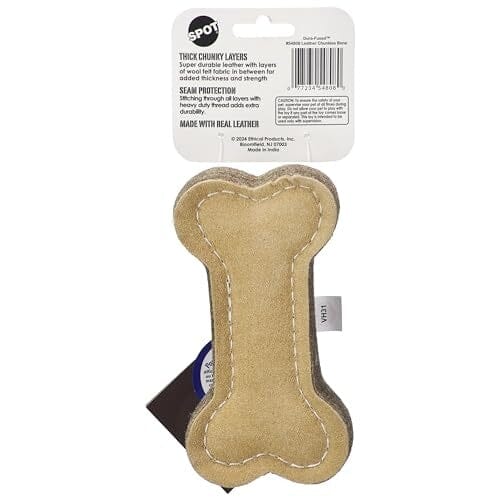 Ethical SPOT Dura-Fused Chunkies Natural Leather and Felt Bone Squeak Chew Dog Toy - 6 Inch