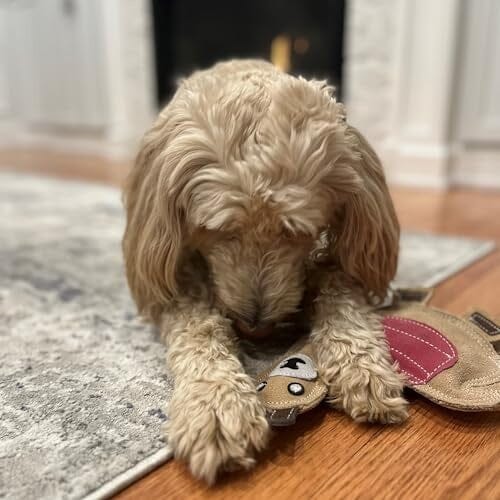 Ethical SPOT Dura-Fused Colors Natural Leather and Jute Llama Squeak Chew Dog Toy - 9 Inch