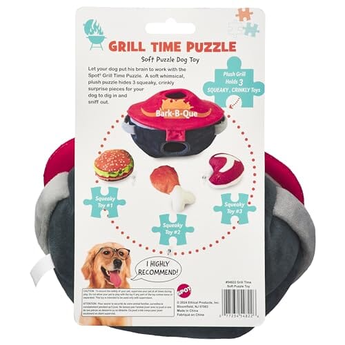 Ethical SPOT Grill Time Hide N' Seek Interactive 4-Piece Puzzle Crinkle and Squeak Dog Toy - 8 Inch