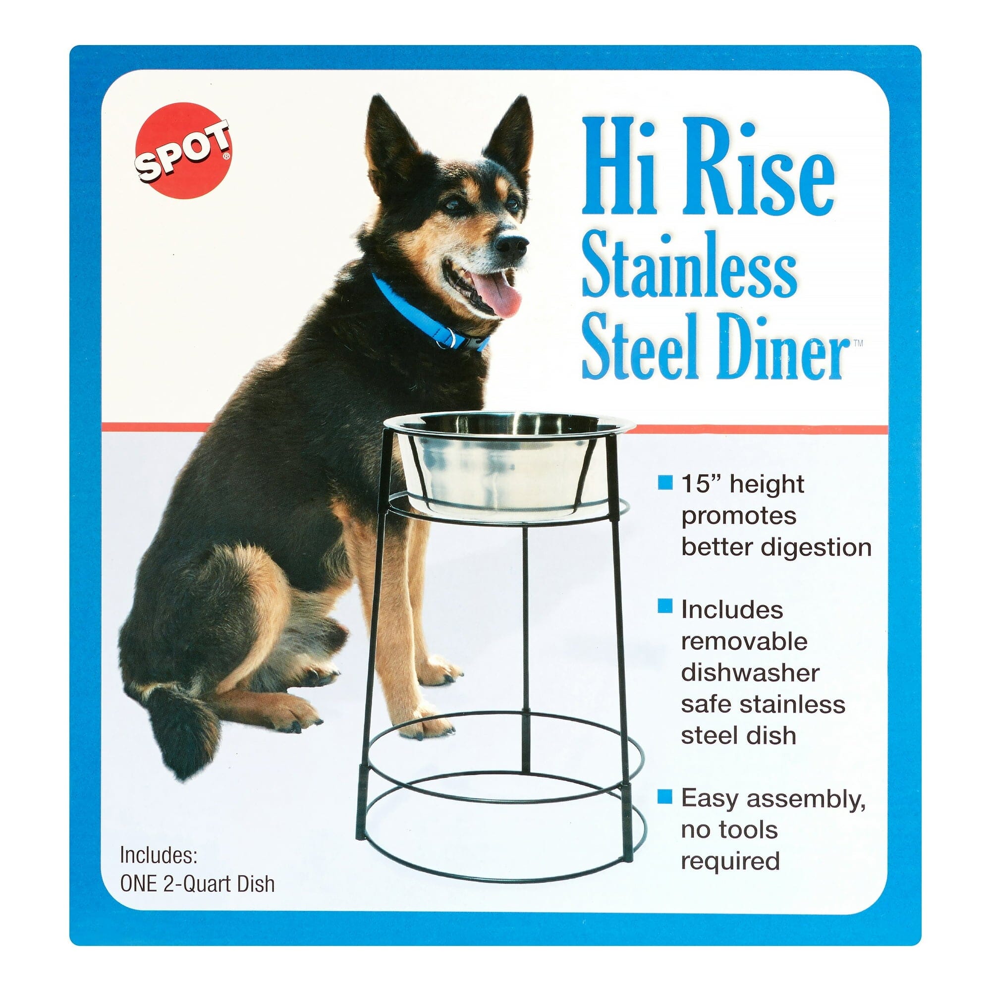 Ethical SPOT Hi-Rise Singe Diner Elevated Stainless Steel Dog Bowl - 2 Quarts - L:10.2 X W:10.2 X H:14.2 Inches Default Title