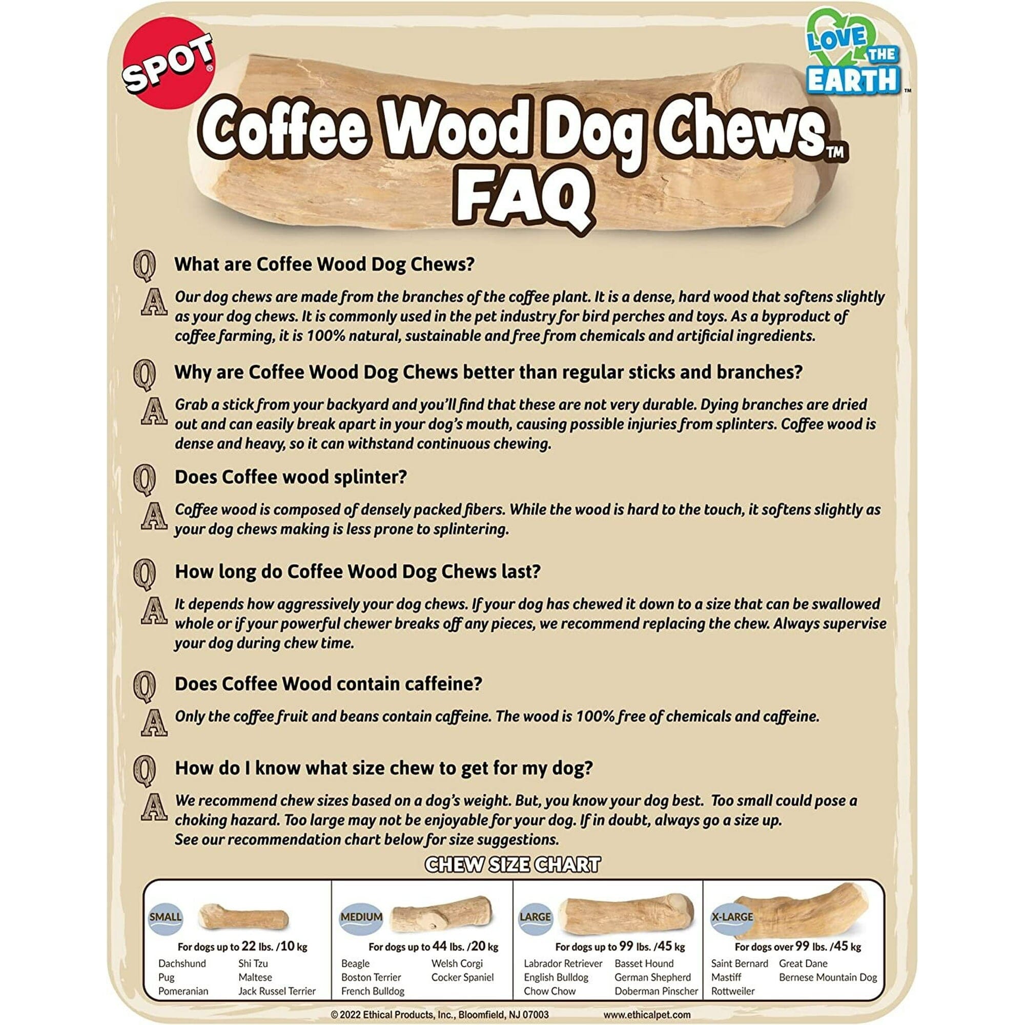 Ethical SPOT Love The Earth 100% Natural Coffee Wood Chew Dog Toy