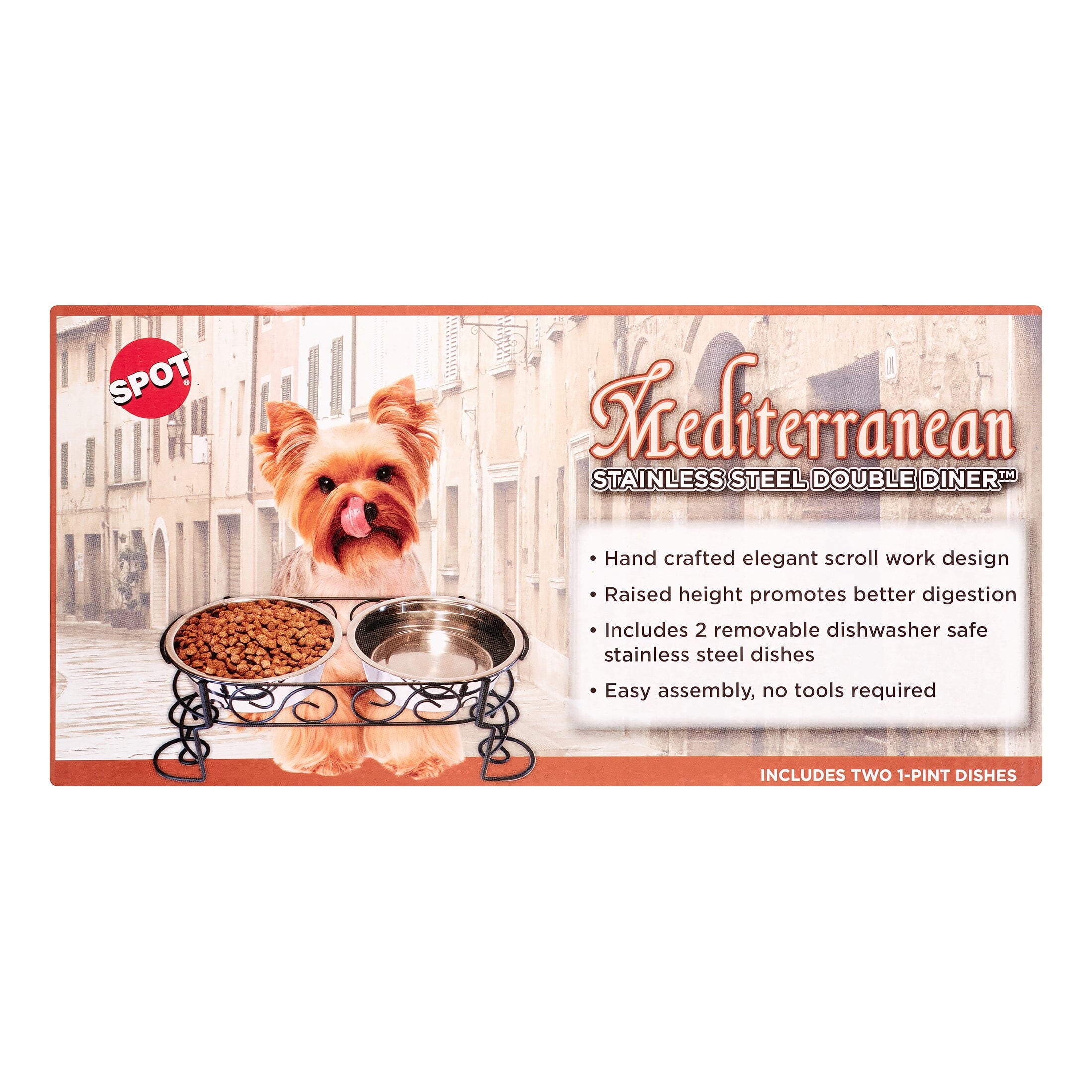 Ethical SPOT Mediterranean Double Diner Elevated Stainless Steel Dog Bowl - 1 Pint Default Title