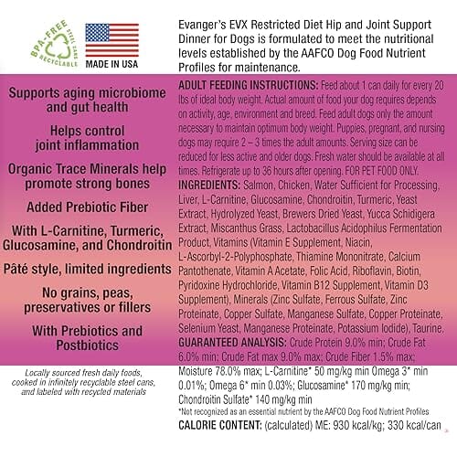 Evanger's EVX Restricted Diet Hip and Joint Senior Adult Canned Dog Food - 12.5 Oz - Case of 12