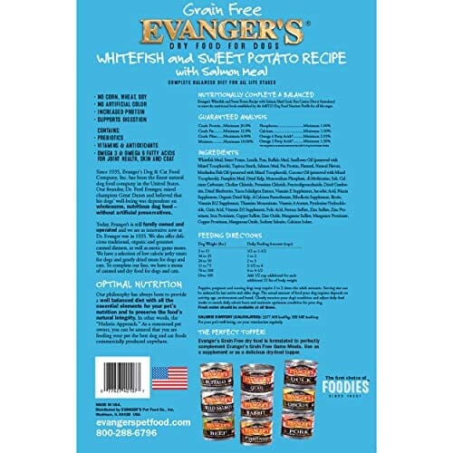 Evanger's Grain-Free Whitefish Sweet Potato and Salmon Dry Dog Food - 30 Lbs