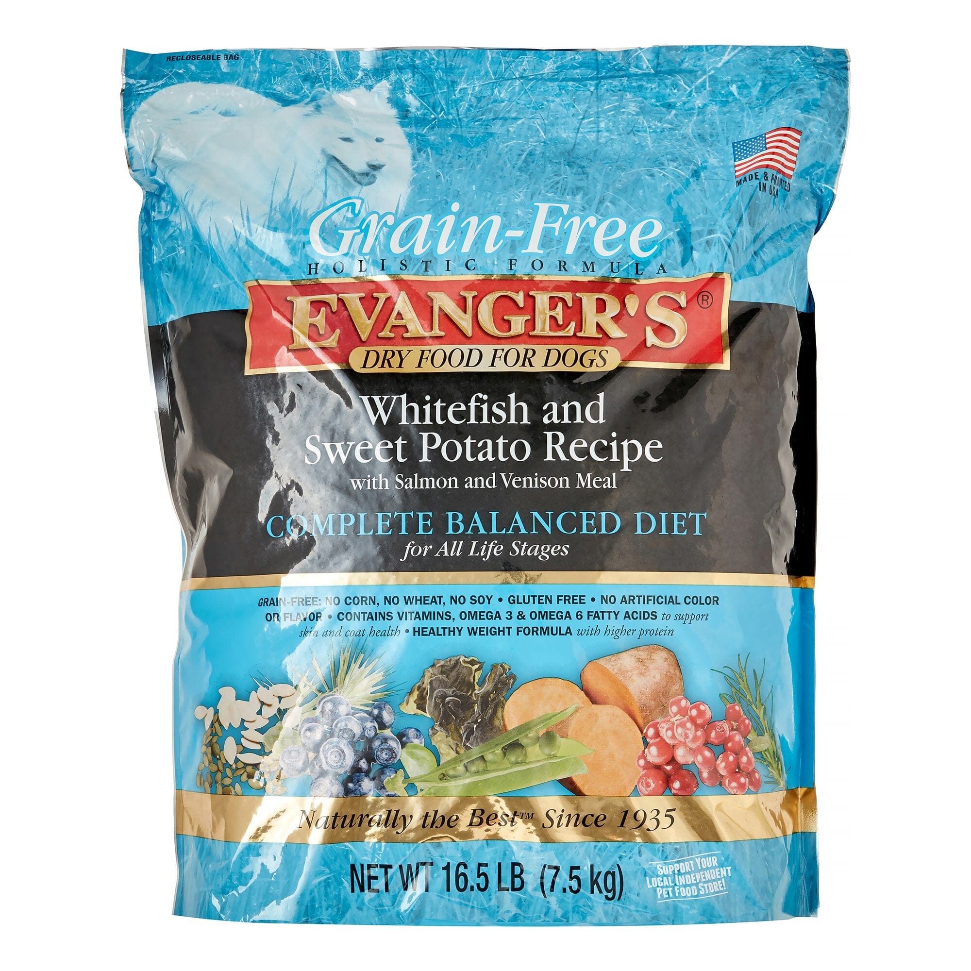 Evanger's Grain-Free Whitefish & Sweet Potato with Salmon and Buffalo Dry Dog Food - 16.5 Lbs