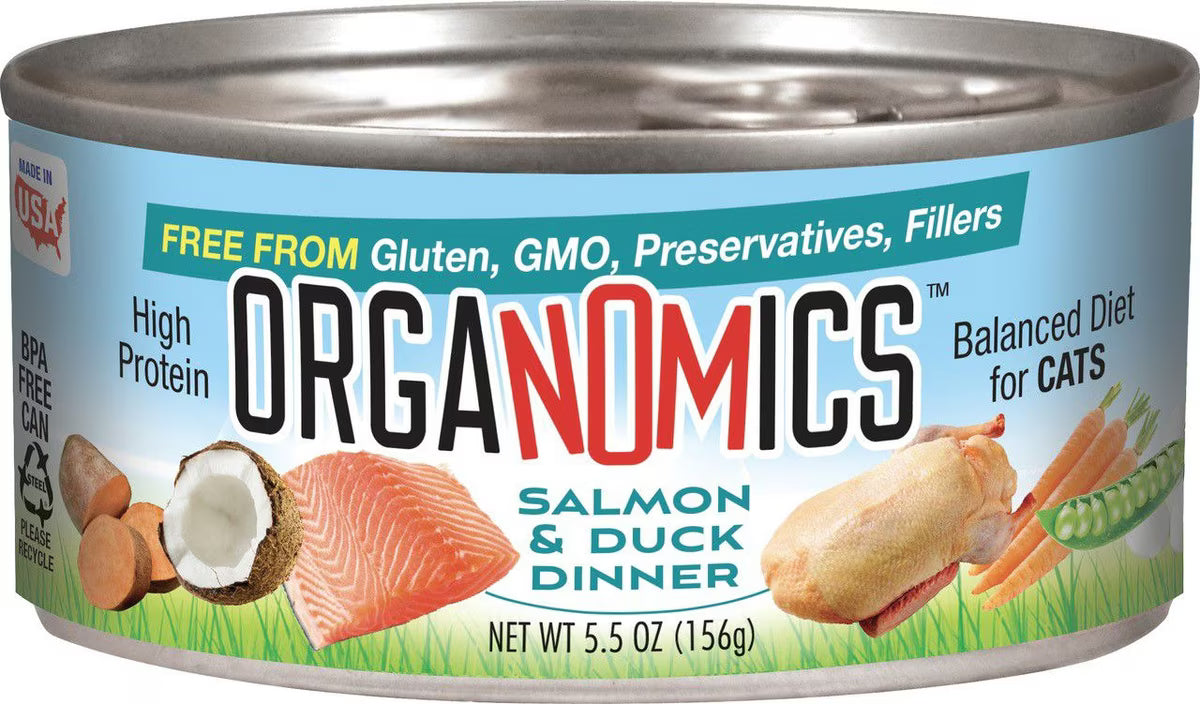 Evanger's Organomics Salmon and Duck Dinner Canned Cat Food - 5.5 Oz - Case of 24