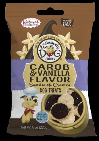Exclusively Dog Sandwich Creme Cookies Dog Biscuits Treats - Carob and Vanilla - 8 Oz