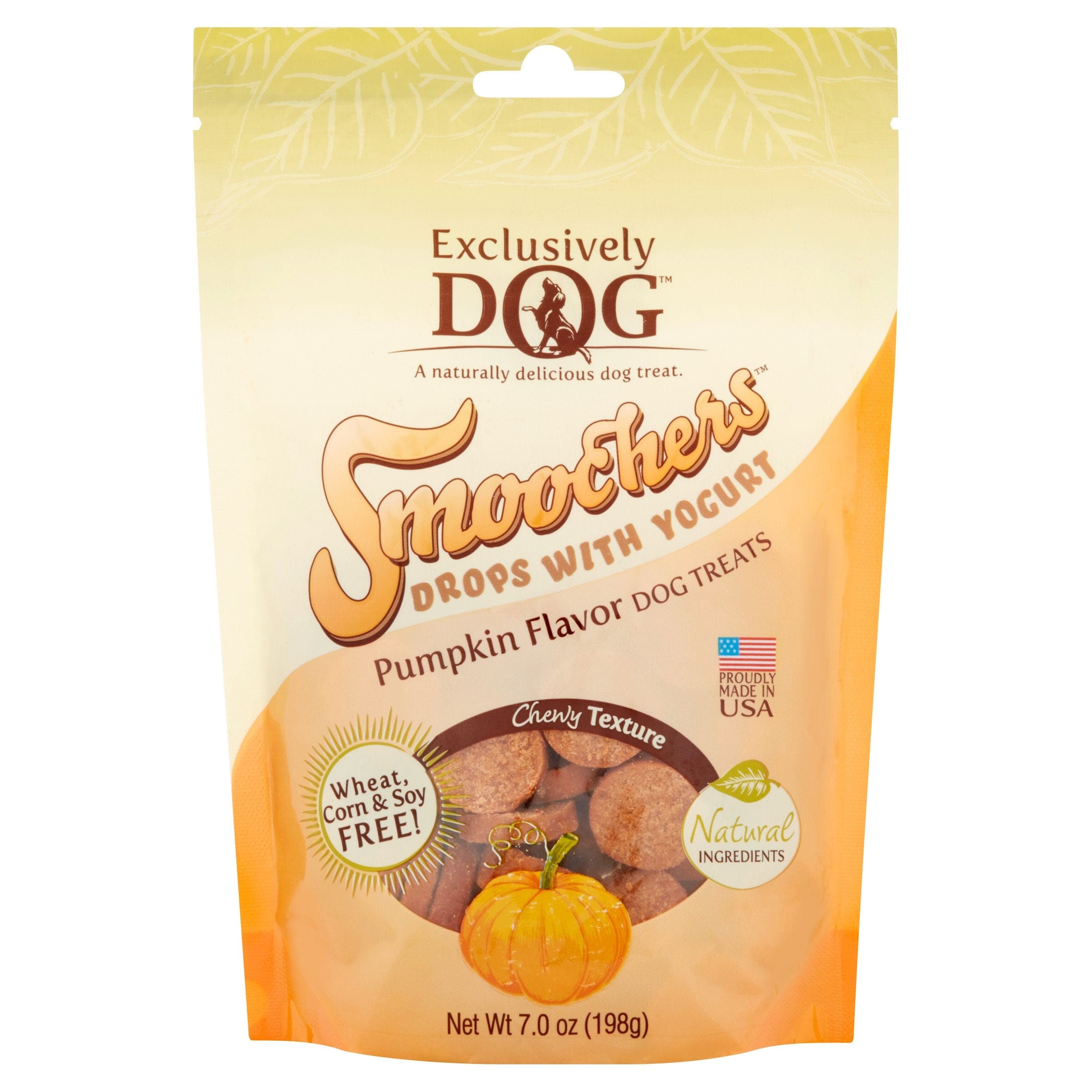 Exclusively Dog Smoochers Drops with Yogurt Soft and Chewy Dog Treats - Pumpkin - 7 Oz