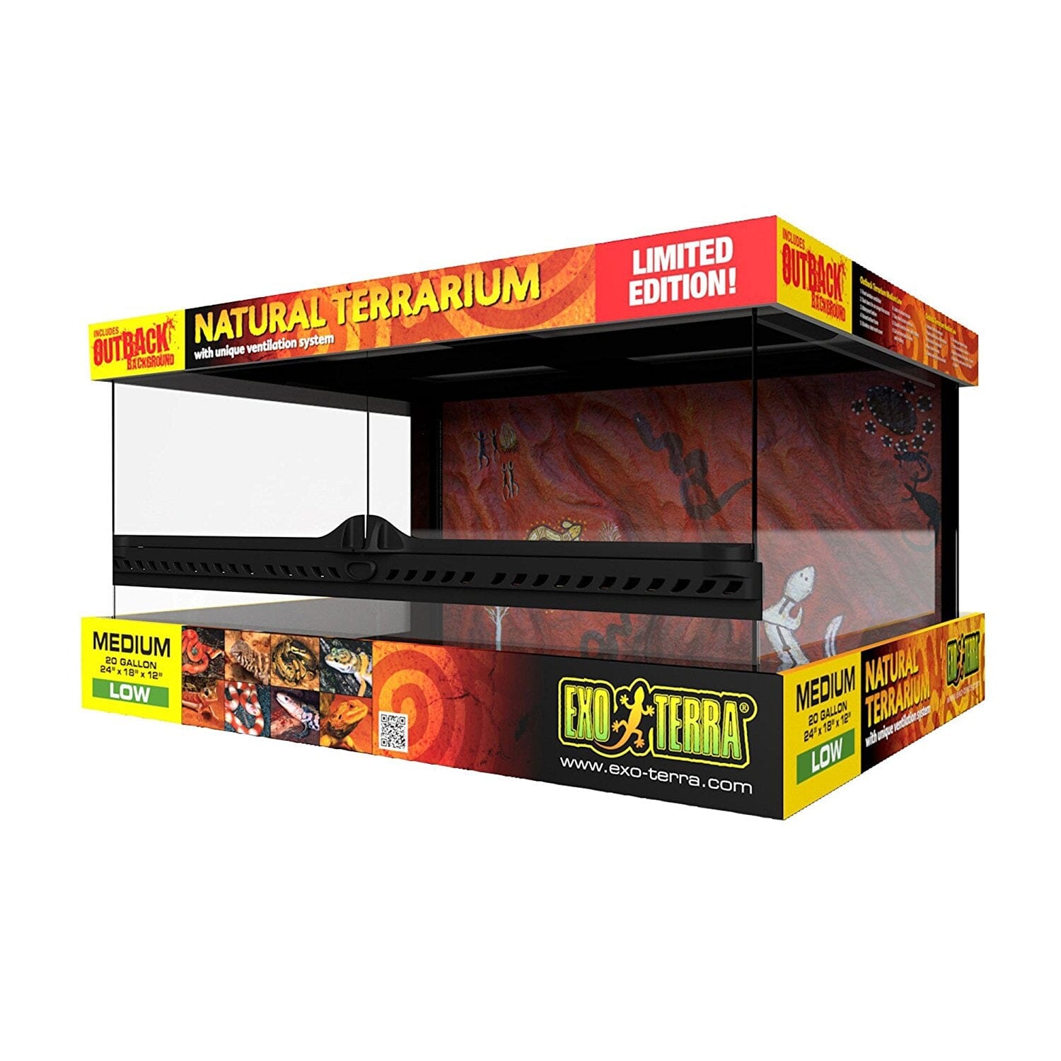 Exo Terra Outback Dual-Door Low-Profile Terrarium - Medium - L:24 X W:18 X H:12 Inches Default Title