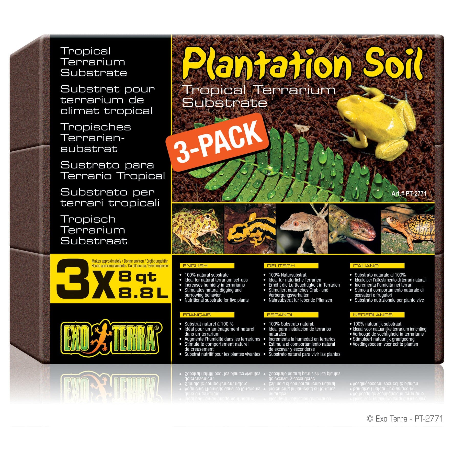 Exo Terra Plantation Soil Coconut Fiber Reptie and Amphibian Terrarium Substrate Brick 8 Quarts - 3 Pack