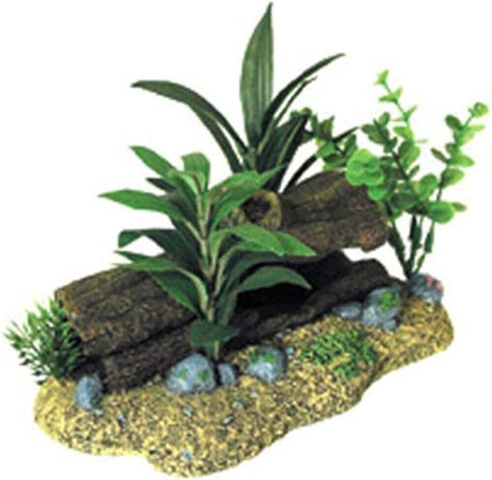 Exotic Environments Log Cavern with Plants Resin Aquatics Decoration - Small