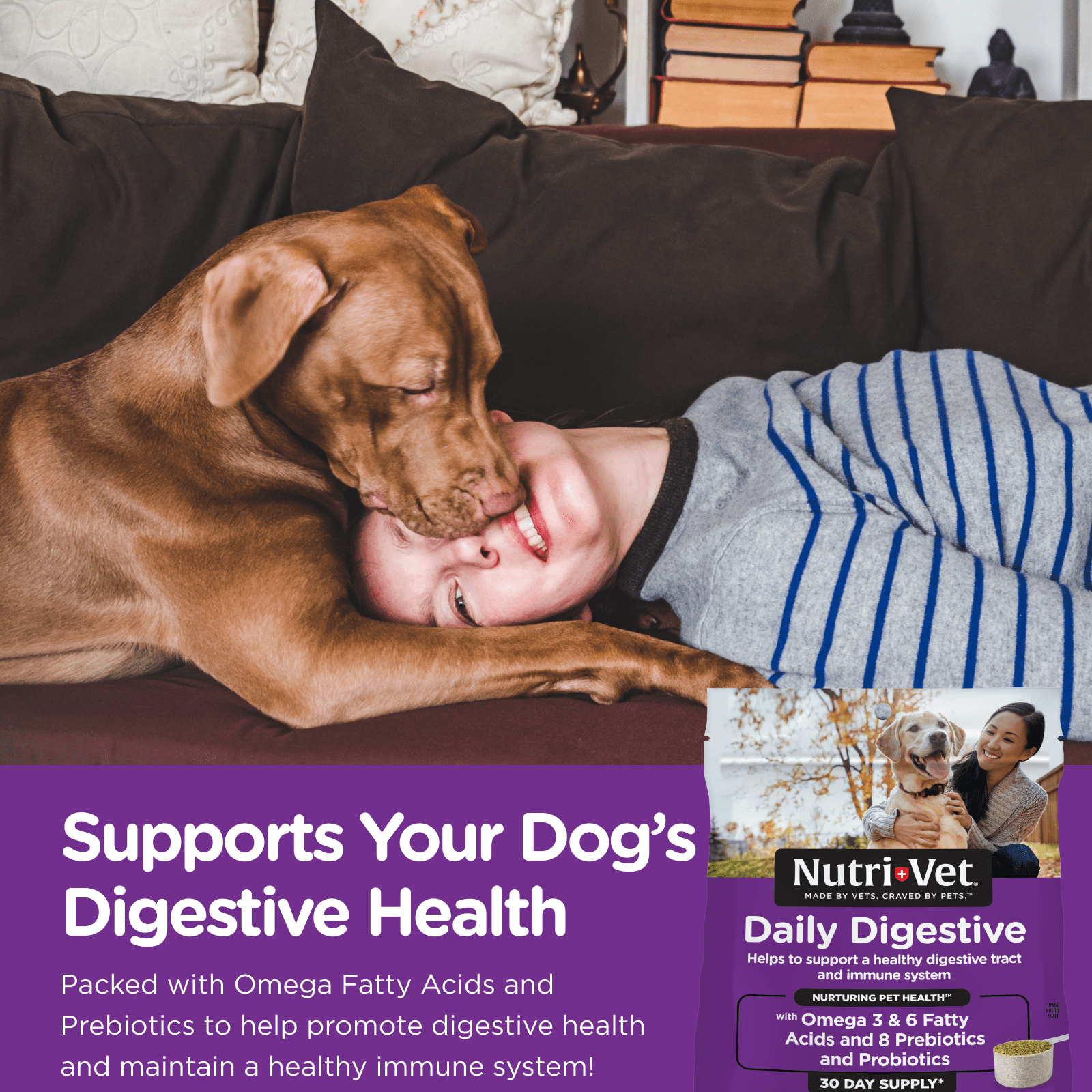 Nutri-Vet Daily Digestive and Immune Powder Omega-3-6 Supplemental Dog Food Topper - 1.76 Lbs - 30 Day Supply