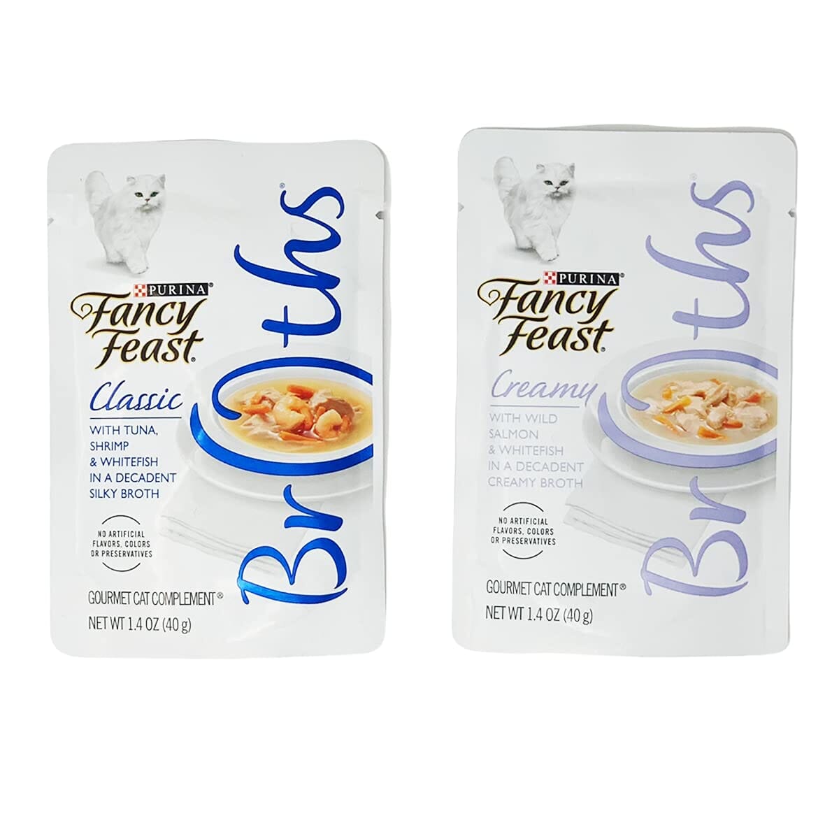 Fancy Feast Creamy Broths With Wild Salmon & Whitefish Supplemental Cat Food Pouches  