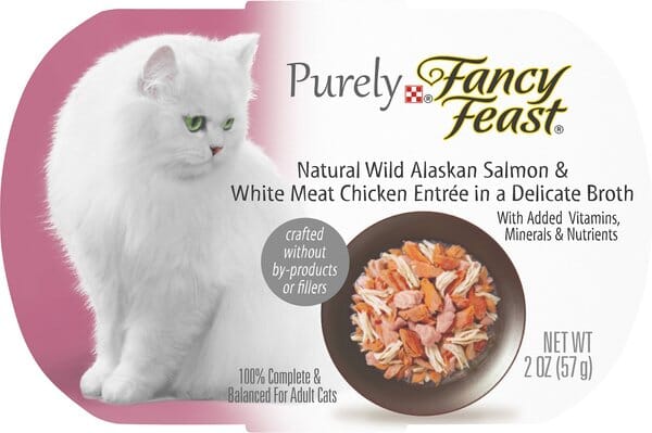 Fancy Feast Purely Gourmet Natural Wild Alaskan Salmon and White Meat Chicken Wet Cat Food Tray - 2 Oz - Case of 10  