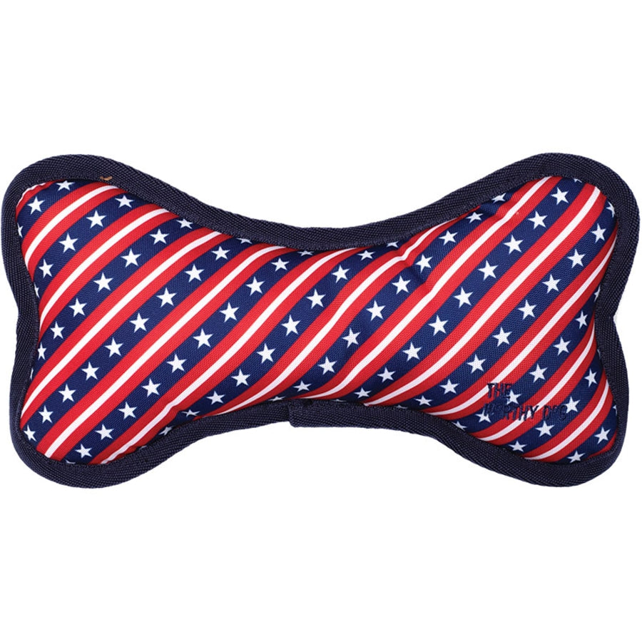 The Worthy Dog Bone Star Striped Squeak Nylon and Plush Dog Toy