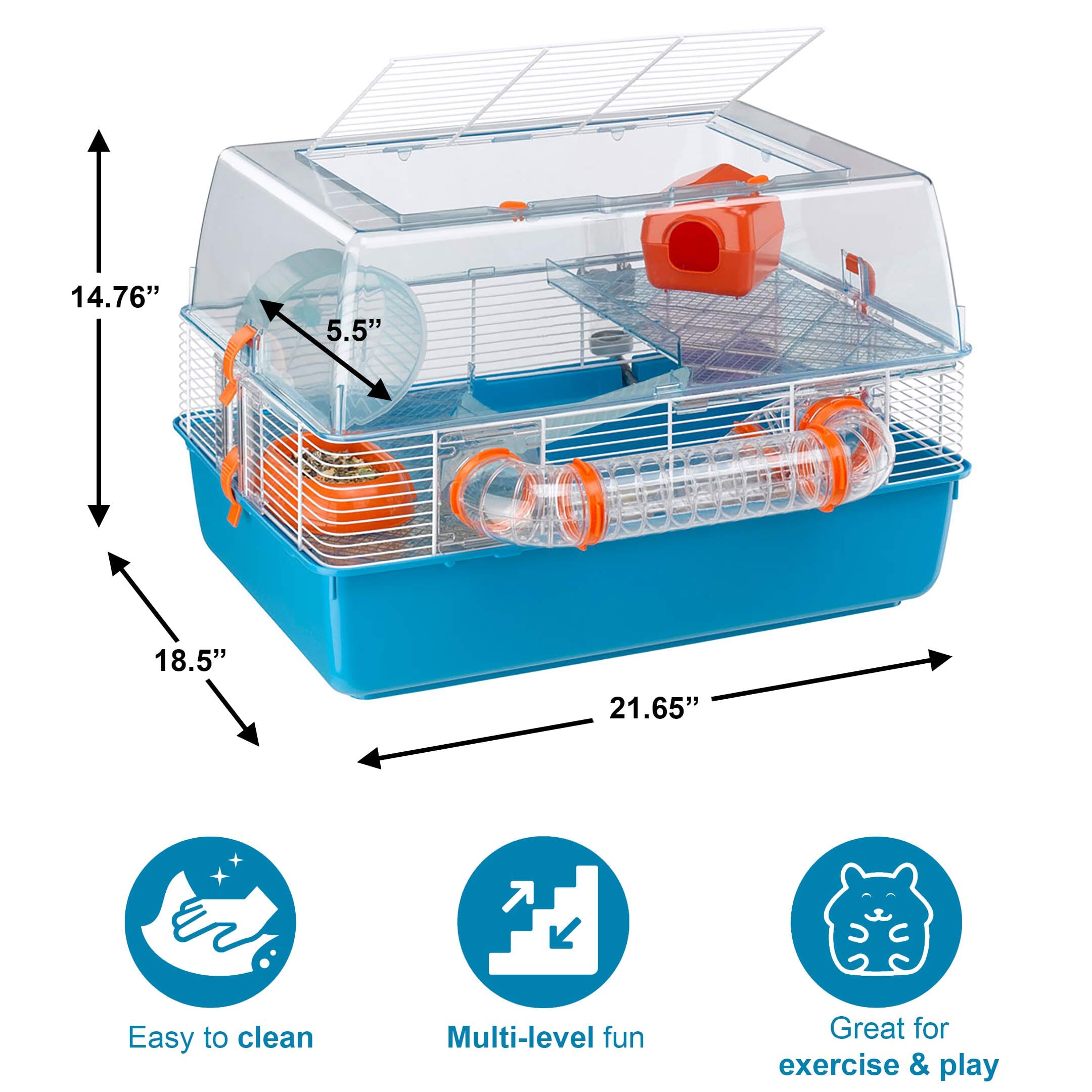 Ferplast Duna Fun Homestyle Multi-Tier Hampster Small Animal Cage - Blue - 22