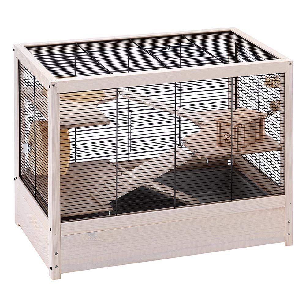 Ferplast Hampsterville Hampster Cage with Wooden Base and Accessories - Tan - 22.7