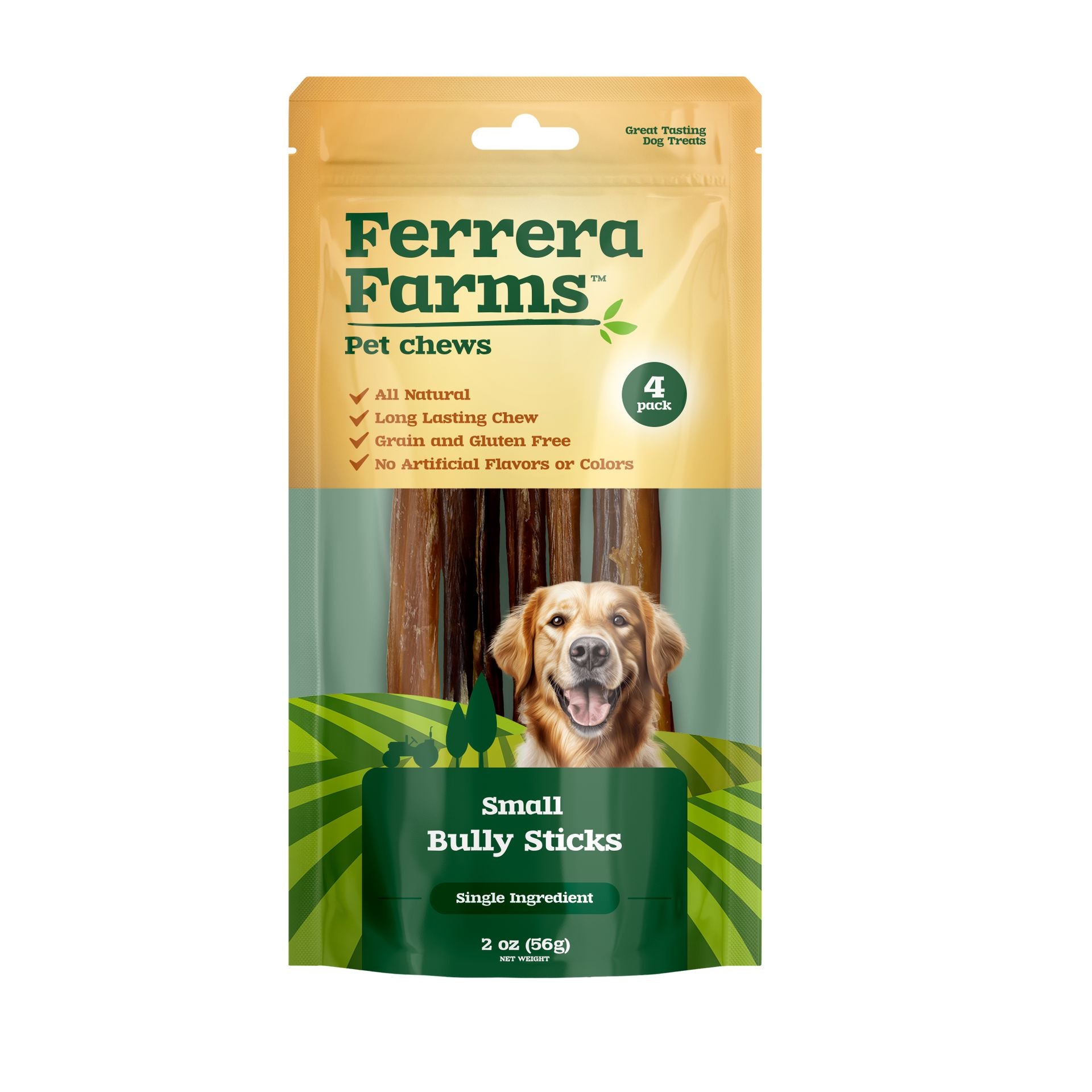 Ferrera Farms Bully Sticks Natural Dog Chews Small - 4 Pack - Case of 8