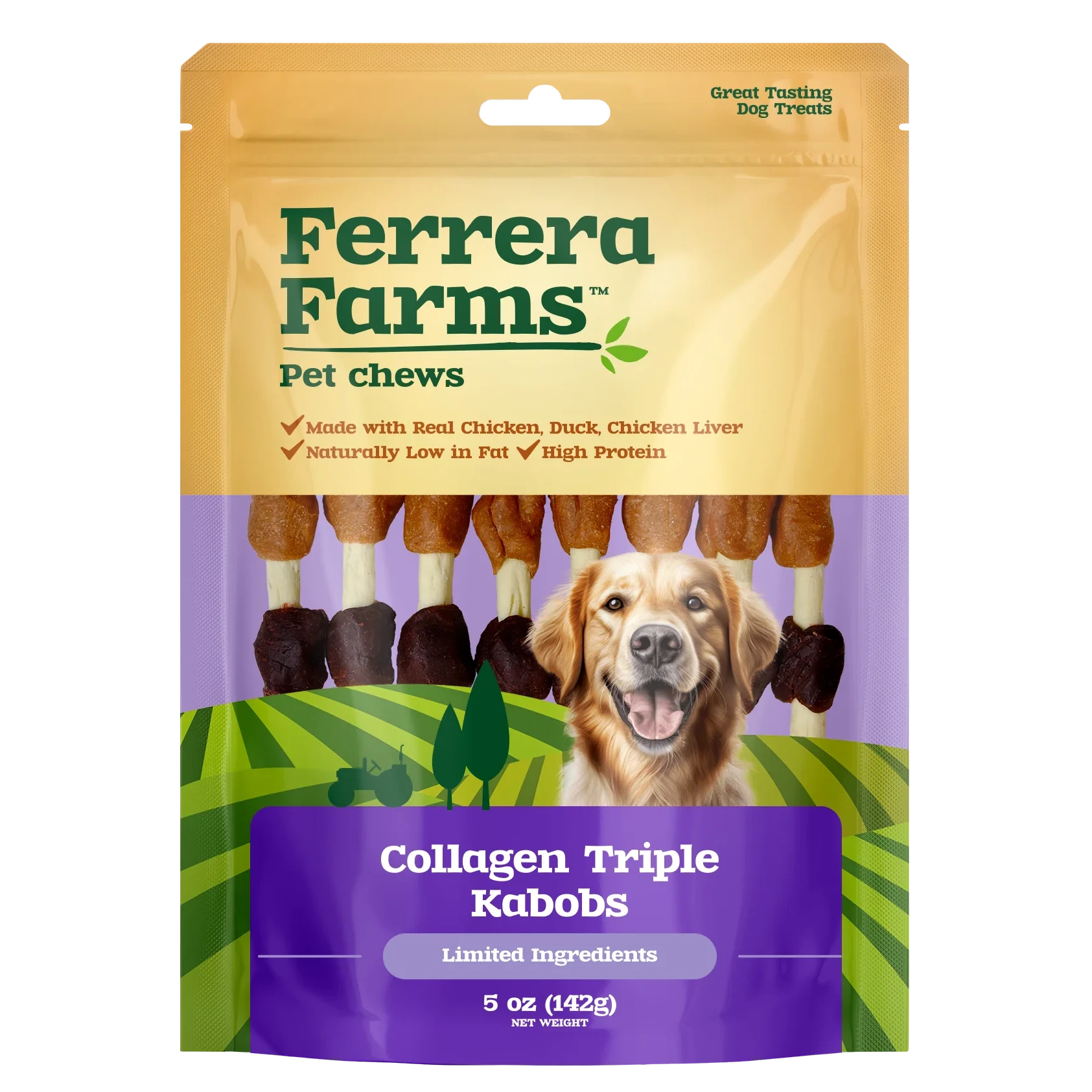 Ferrera Farms Collagen Triple Kabob Chicken Duck and Liver Natural Dog Chews - 5 Oz - Case of 8