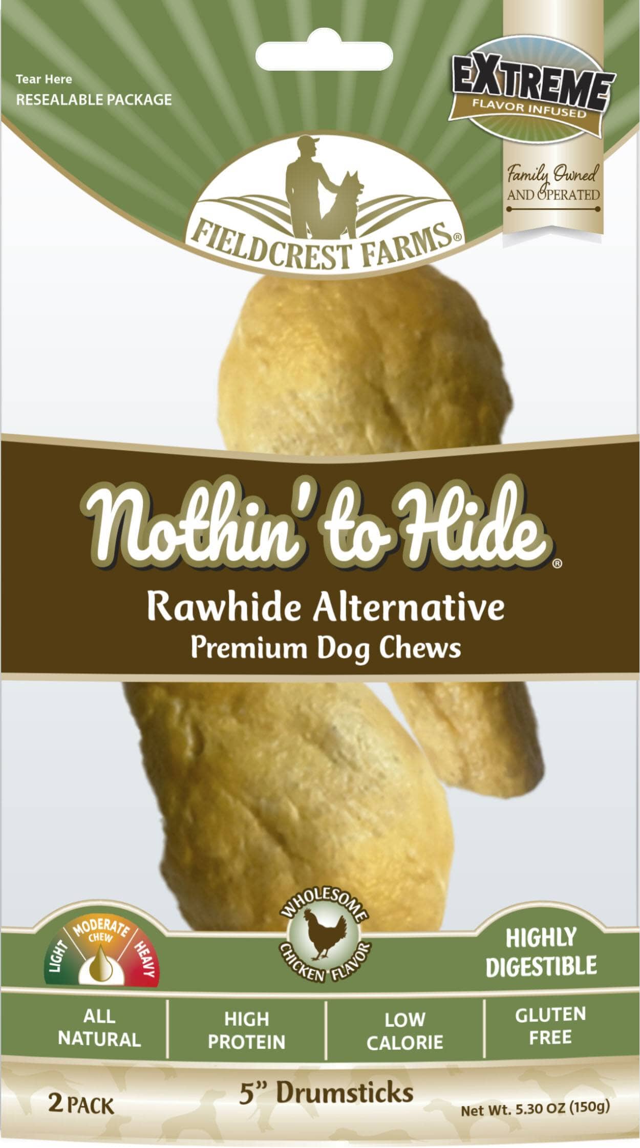 Fieldcrest Farms Nothin' To Hide Drum Stick Natural Dog Chews - Chicken - 2 Pack