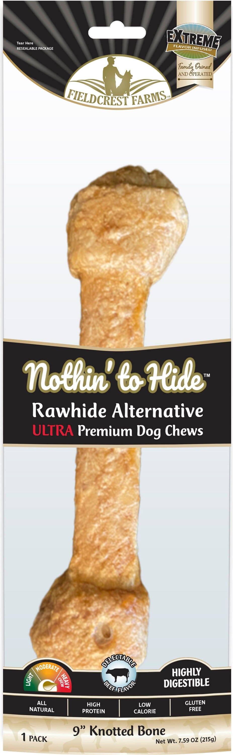 Fieldcrest Farms Nothin' To Hide Ultra Knotted Bone Natural Dog Chews - Beef - 9In