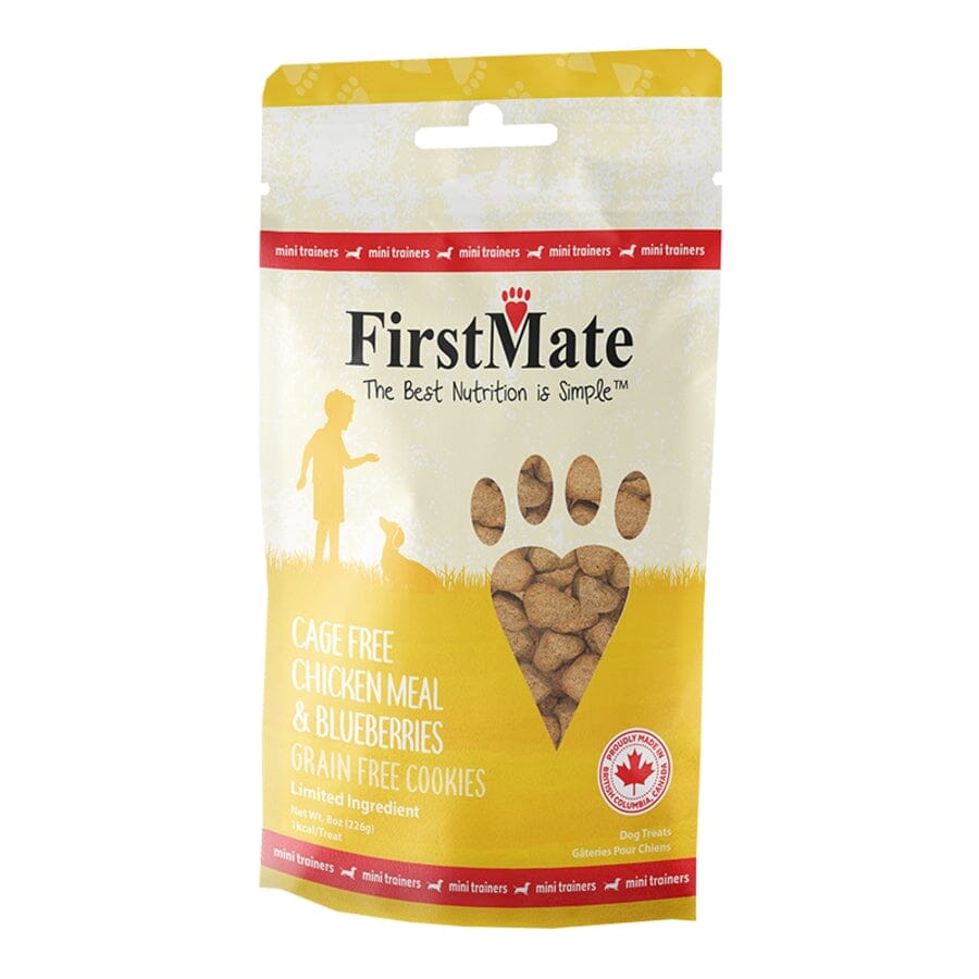 FirstMate Grain-Free Limited Ingredient Mini Chicken and Blueberry Flavored Dog Treats - 8 Oz