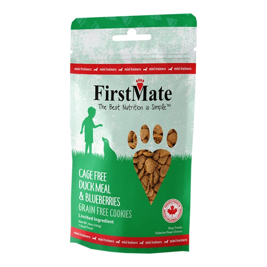 FirstMate Grain-Free Limited Ingredient Mini Duck and Blueberry Flavored Dog Treats - 8 Oz