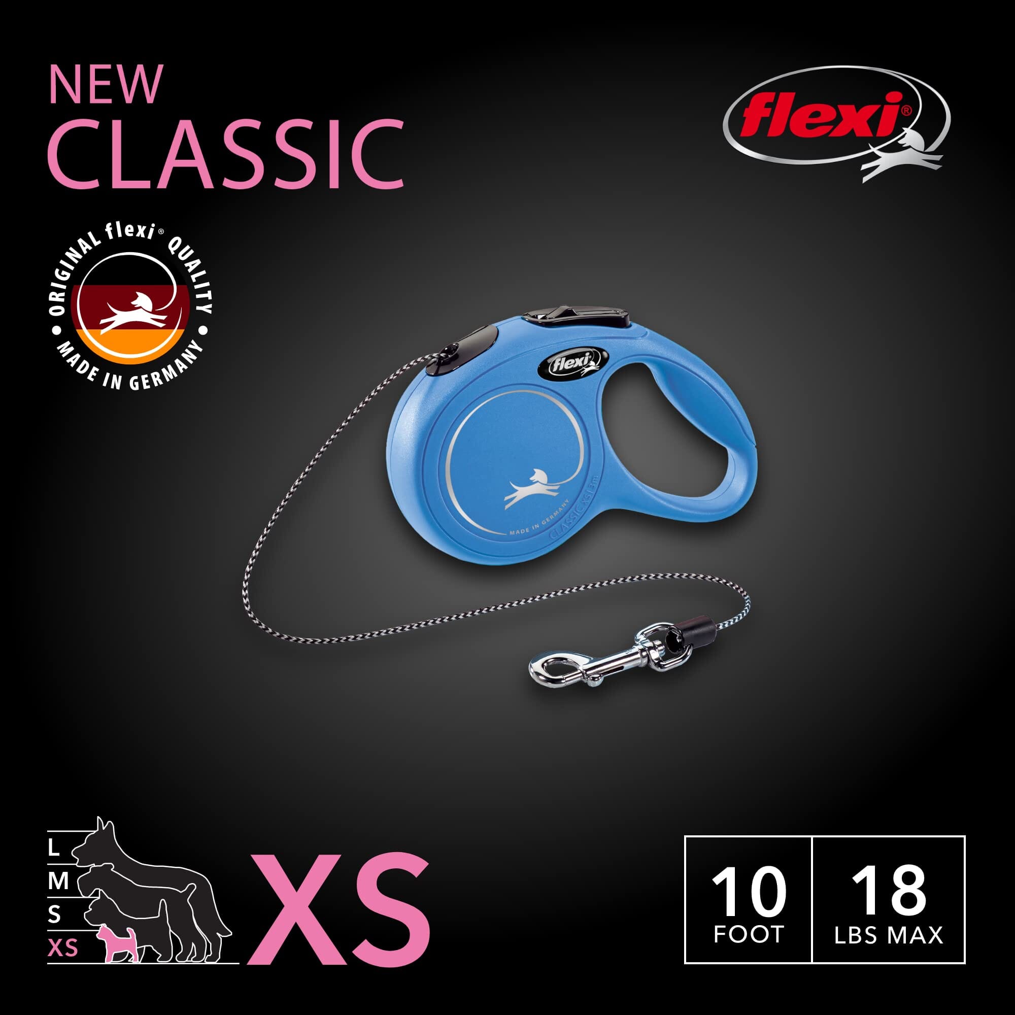 Flexi Classic Cord Retractable Dog Leash - Blue - Extra Small - 10 Feet  