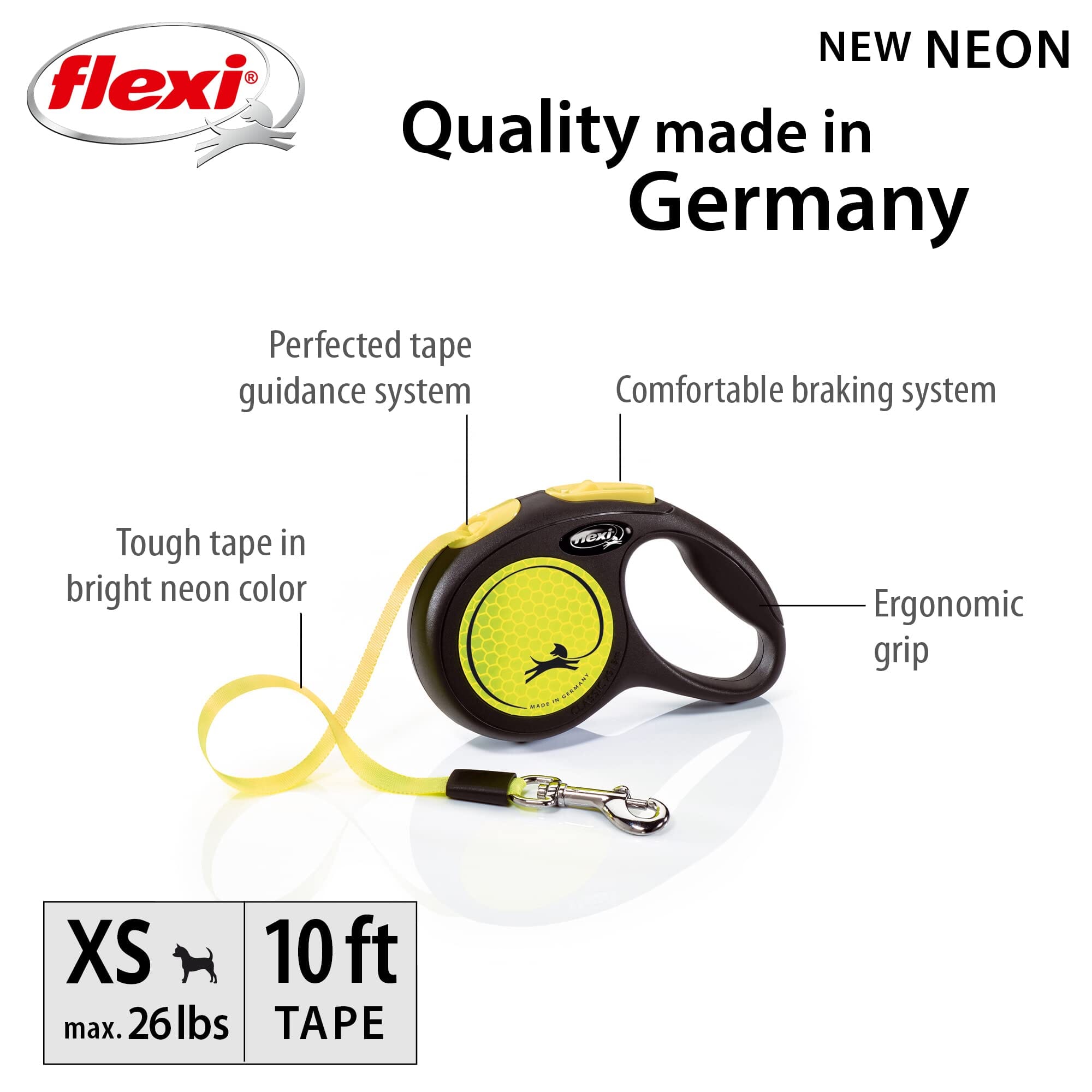 Flexi New Comfort Classic Retractable Dog Leash - Neon - Medium - 10 Feet  