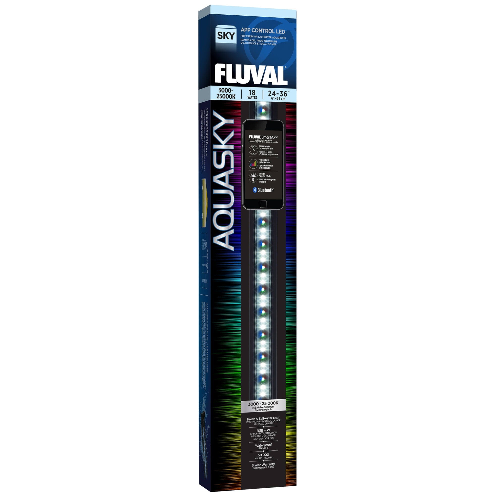 Fluval AquaSky 2.0 Smart APP Bluetooth Programmable LED Aquarium Lighting 18 Watt - 24-36 Inch