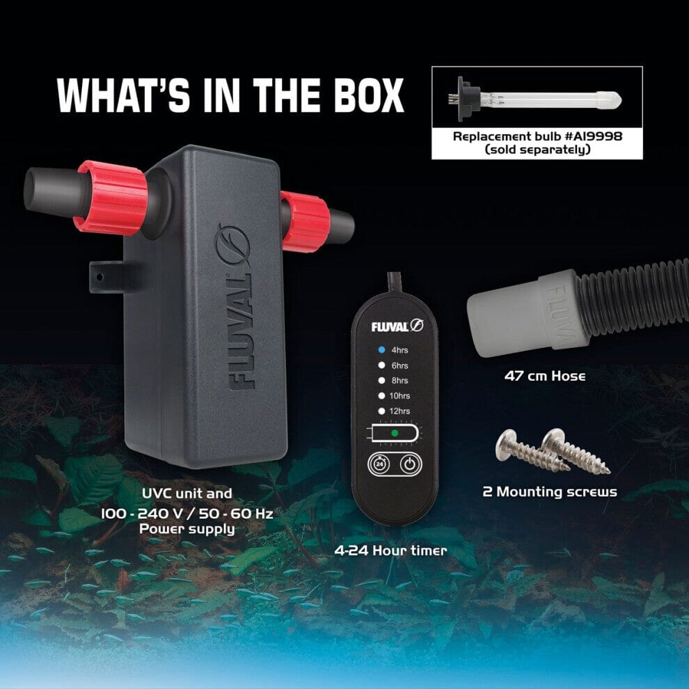 Fluval In-Line Aquarium UVC Greenwater Water Clarifier - 3 Watt - Up to 100 Gallons