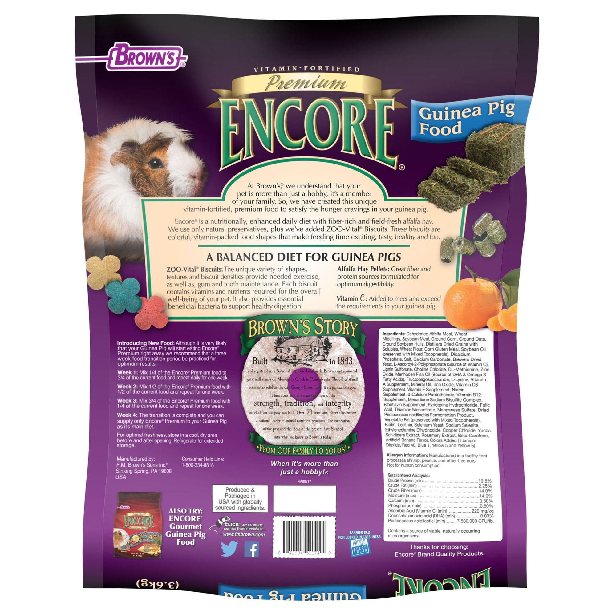 F.M. Brown's Encore Premium Guinea Pig Small Animal Food - 8 Lbs
