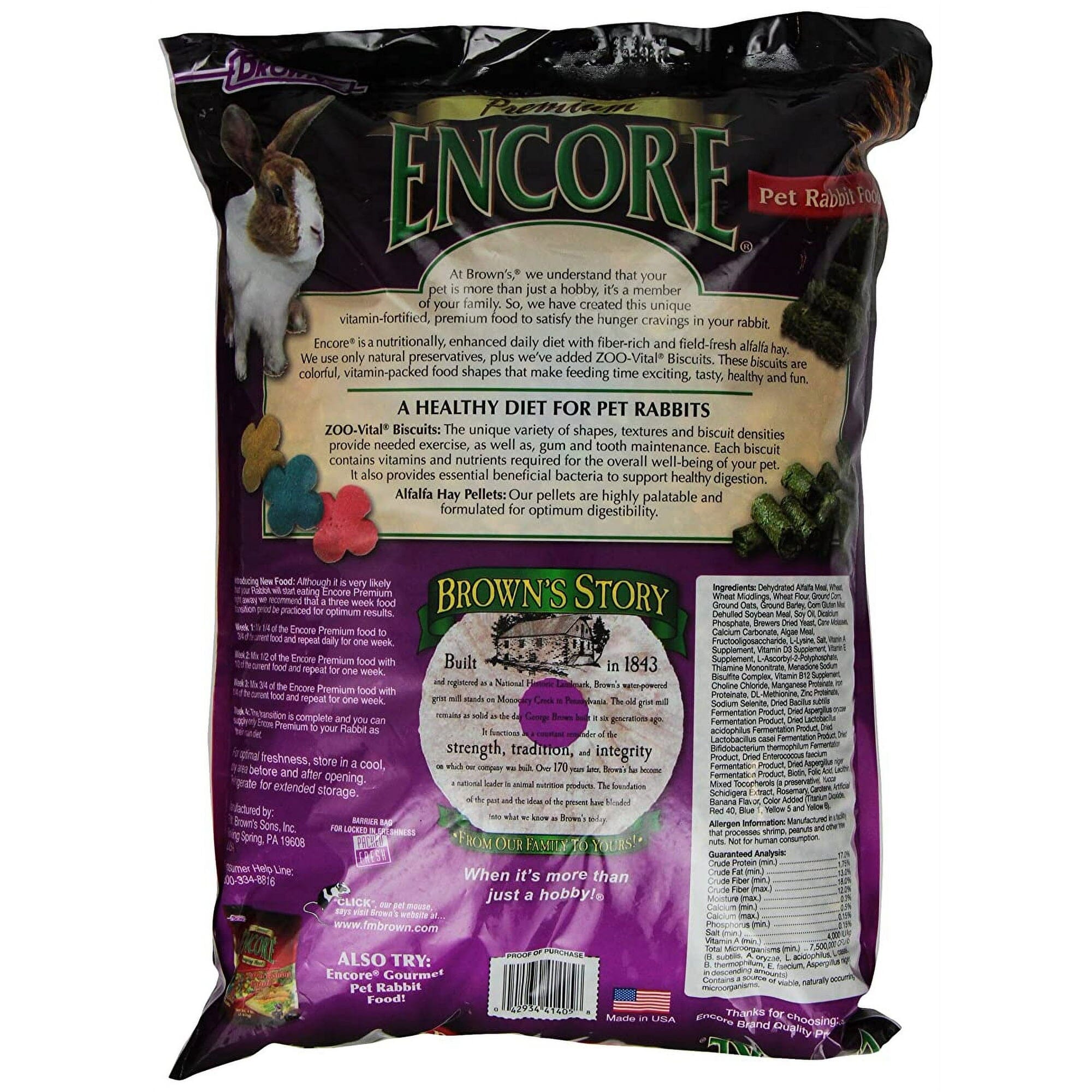 F.M. Brown's Encore Premium Rabbit Small Animal Food - 10 Lbs