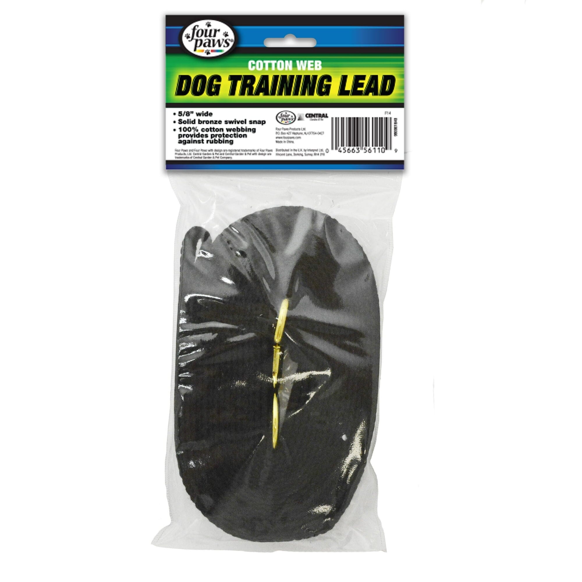 Four Paws Cotton Web Training Dog Lead Leash - Black