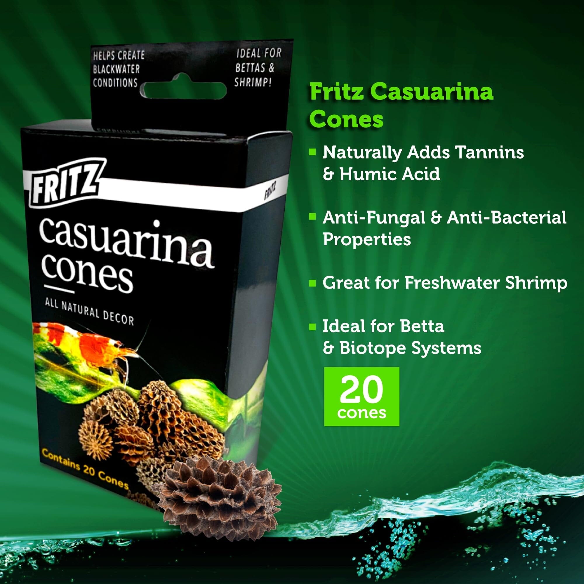 Fritz Aquatics Casuarina Cones Natural Décor and Health for Betta and Shrimp and Blackwater Conditions - 20 Pack