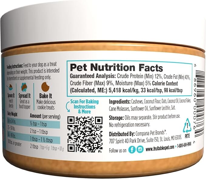 Fruitables Spreadable 100% Natural Human-Grade Oatmeal and Coconut Creamy Dog Treats - 7 Oz - Case of 6
