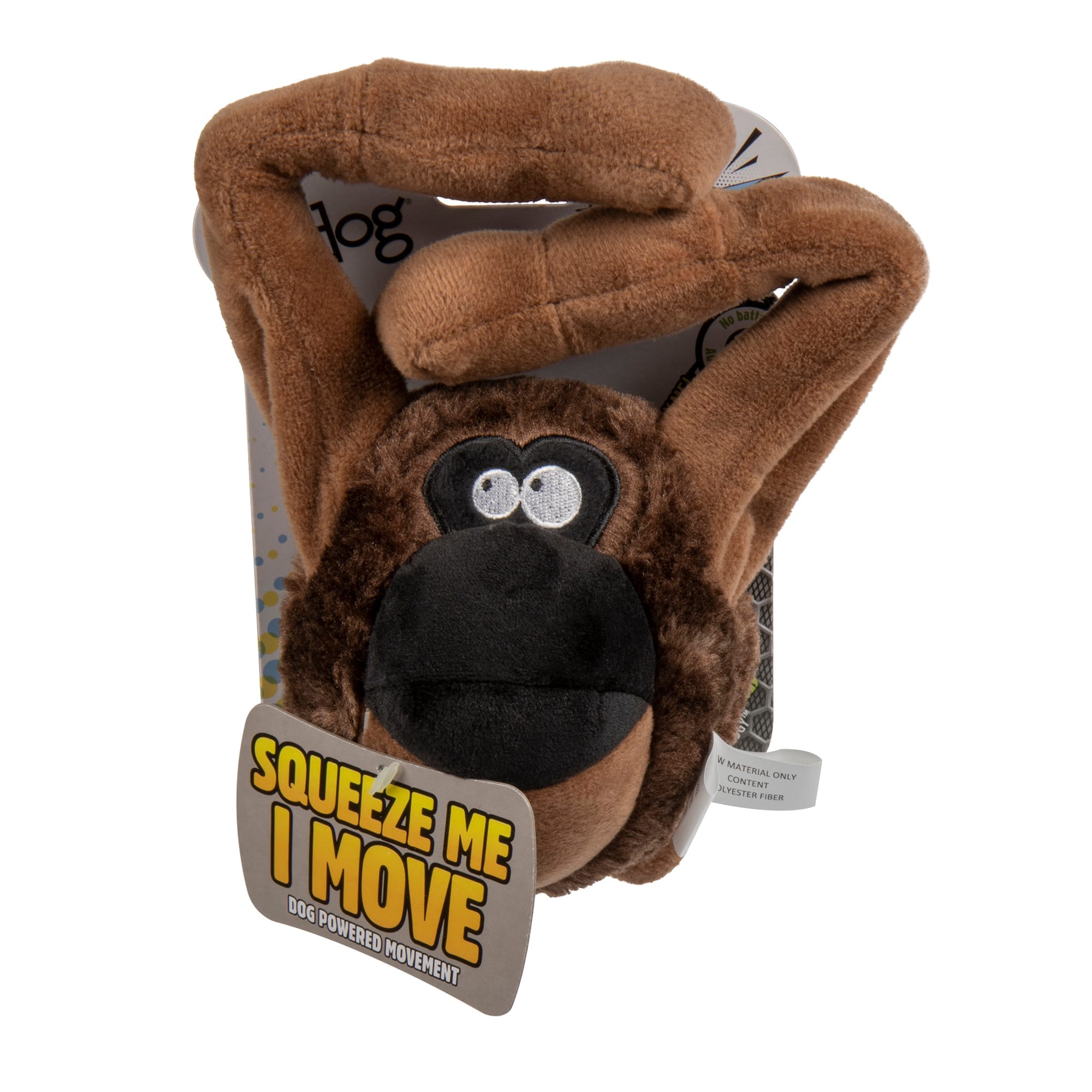 GoDog Action Battery-Free Reacting Squeaky Ape Plush Dog Toy - Brown