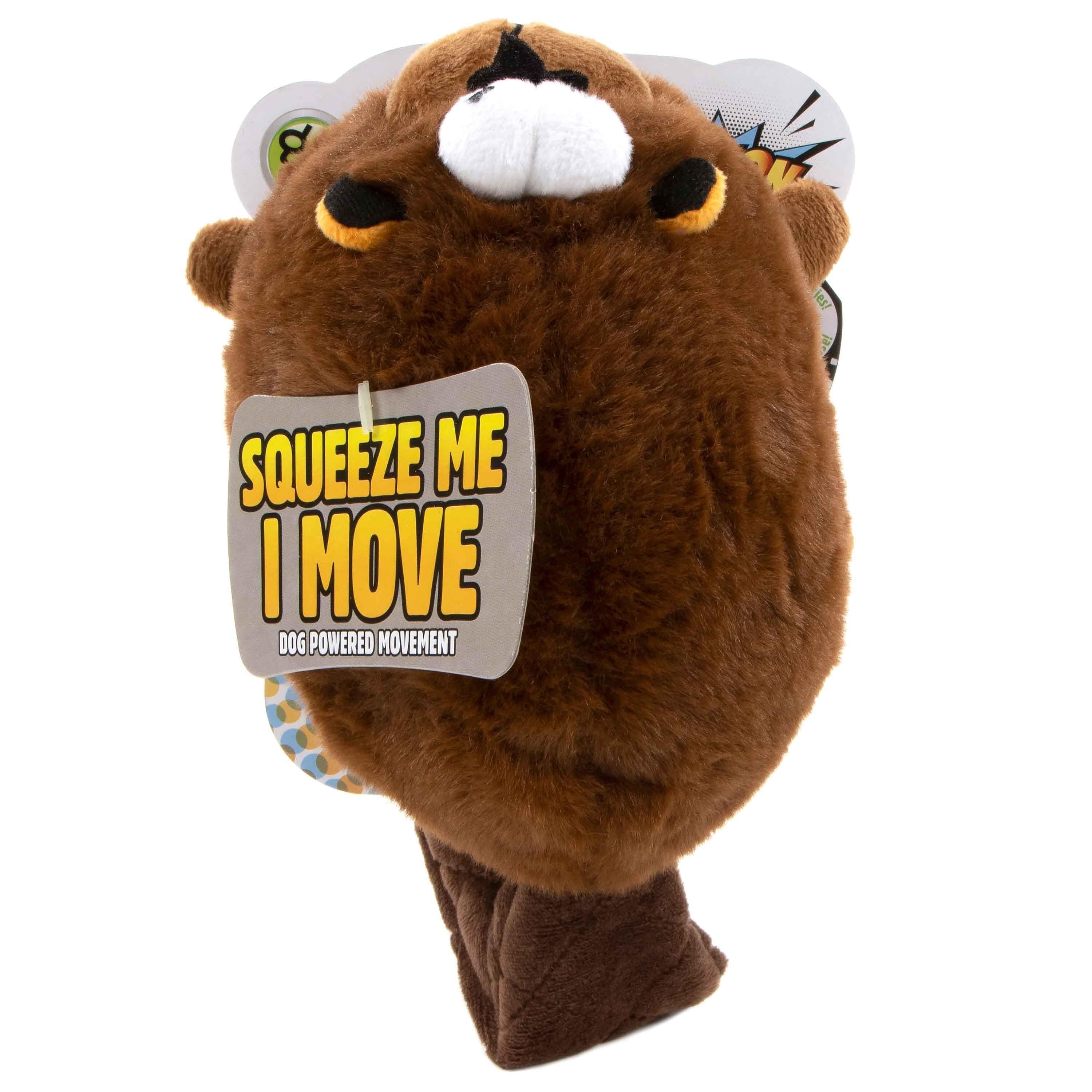 GoDog Action Battery-Free Reacting Squeaky Beaver Plush Dog Toy - Brown  