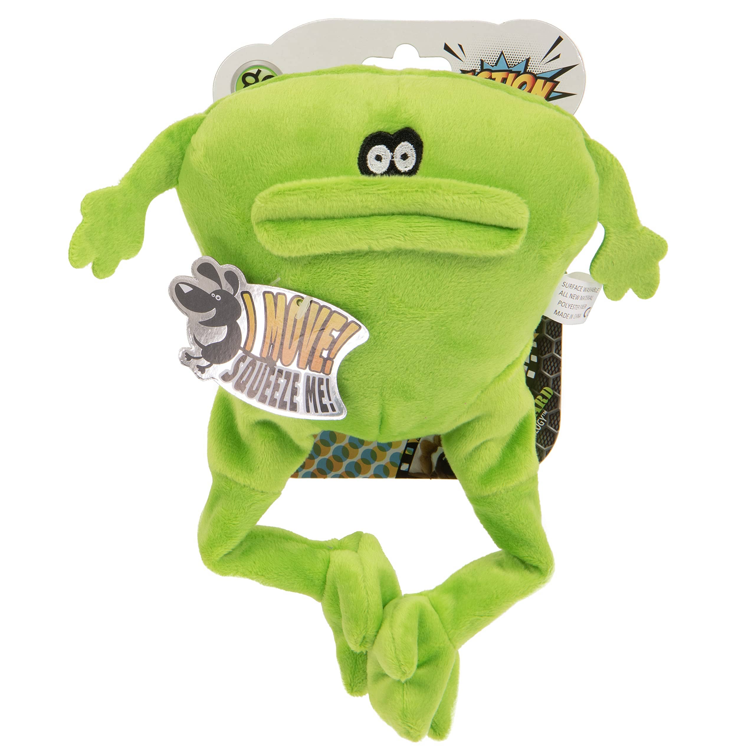 GoDog Action Battery-Free Reacting Squeaky Frog Plush Dog Toy - Green  