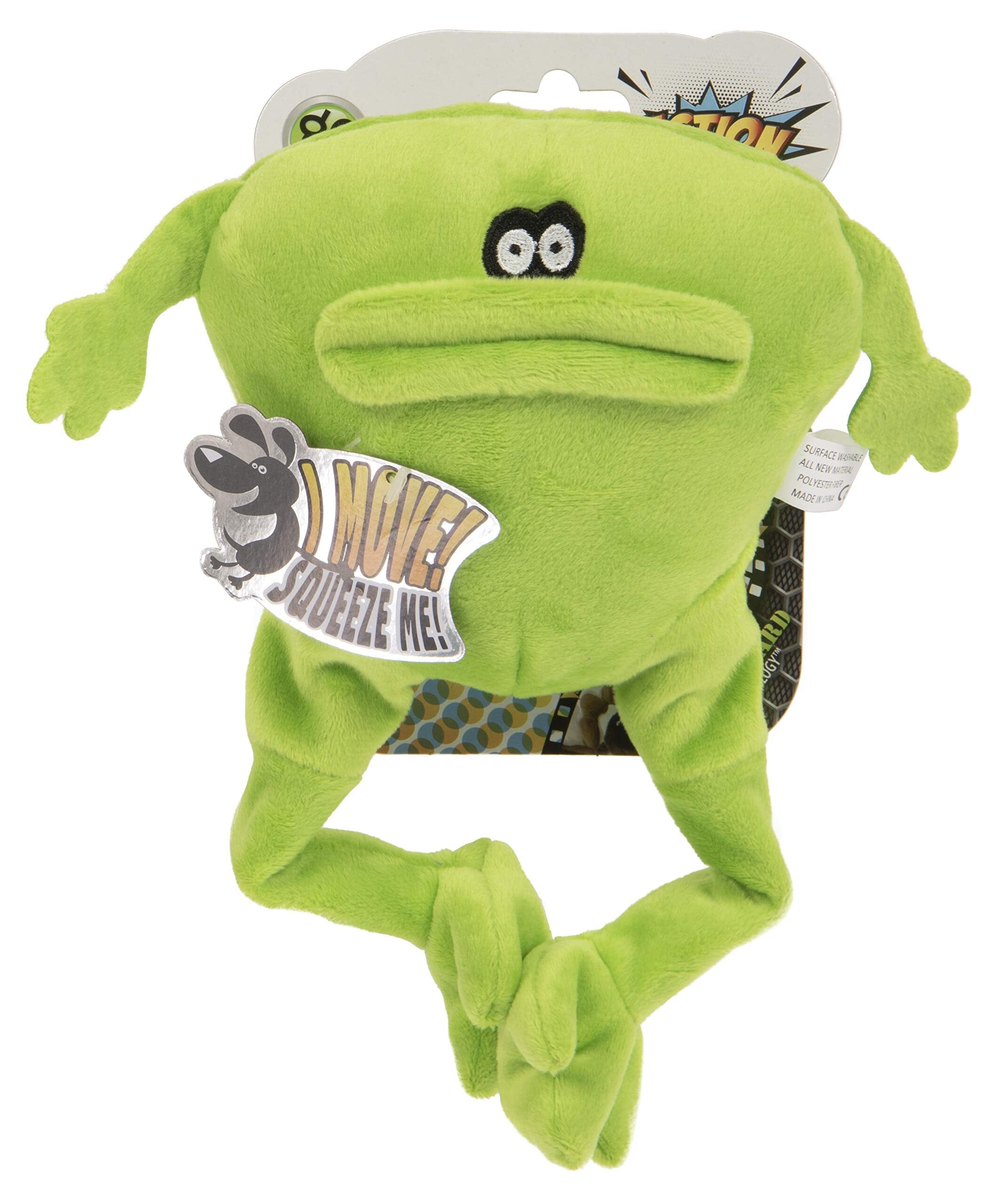 GoDog Action Battery-Free Reacting Squeaky Frog Plush Dog Toy - Green  