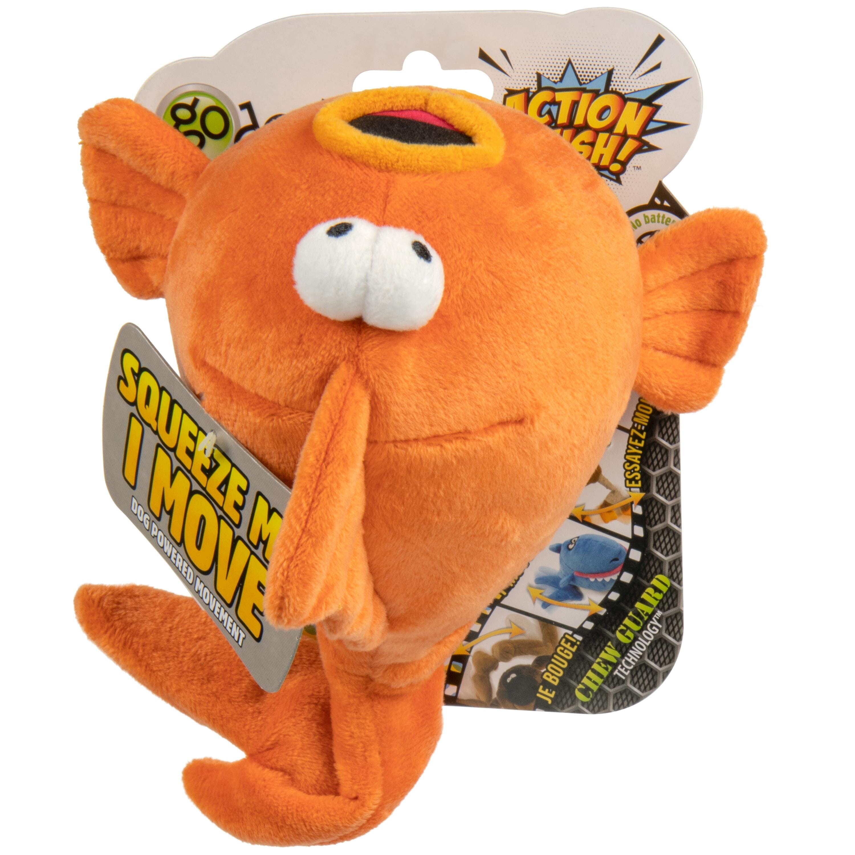 Action Goldfish GoDog Action Battery-Free Reacting Squeaky GoldFish Plush Dog Toy - Or ...