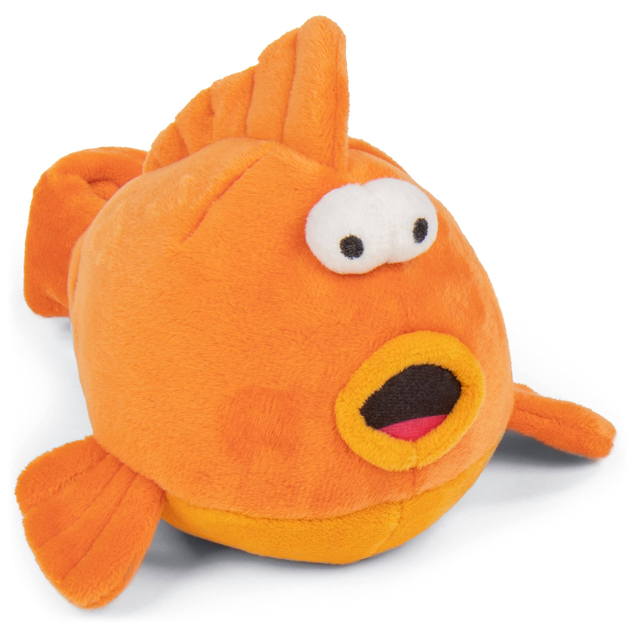 GoDog Action Battery-Free Reacting Squeaky GoldFish Plush Dog Toy - Orange  