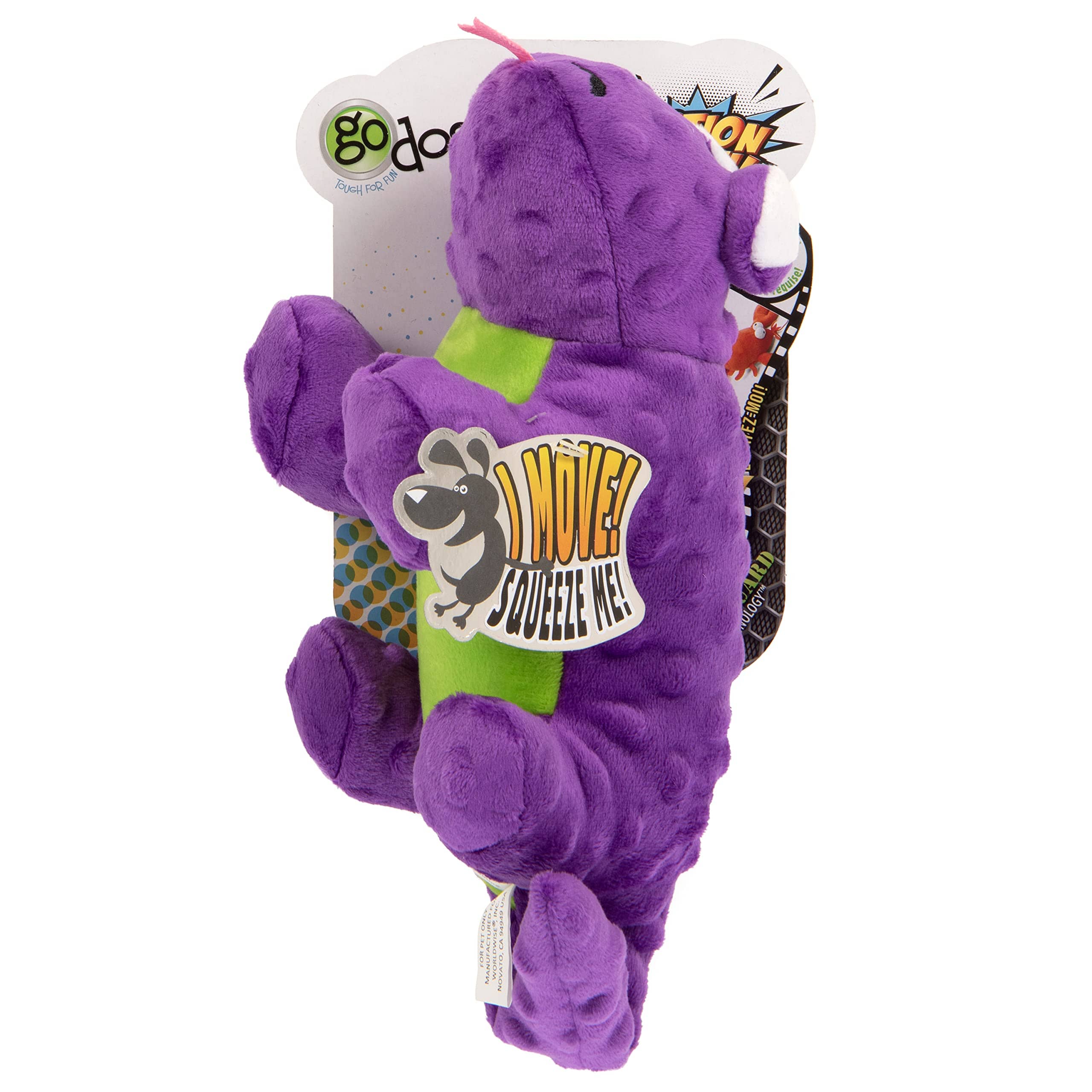 GoDog Action Battery-Free Reacting Squeaky Lizard Plush Dog Toy - Purple  